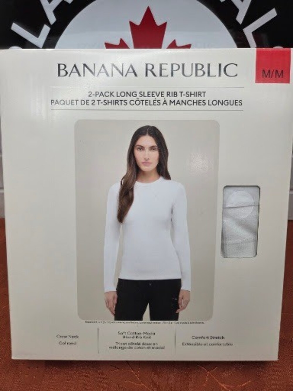 Banana Republic Women's Long Sleeve Rib T-Shirt 2-Pack White & Black M